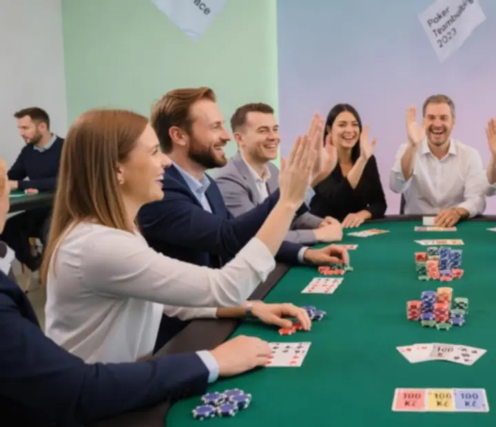 Momentka z pokerového teambuildingu s týmem u stolu